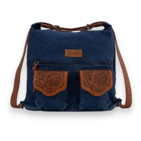 Wrangler Floral Tooled Denim Hobo/Crossbody Backpack (Convertible ) Navy