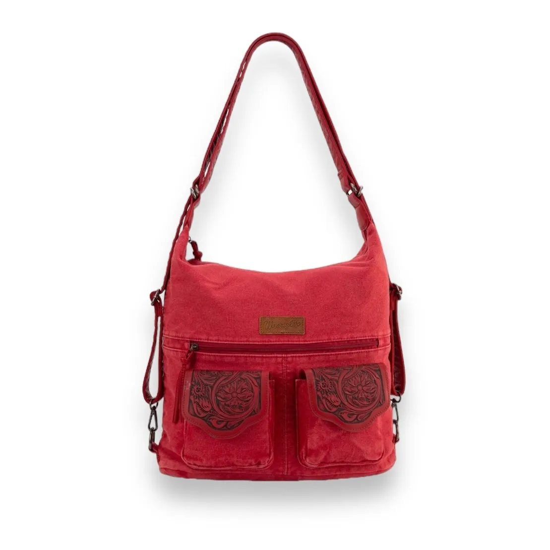 Wrangler Floral Tooled Denim Hobo/Crossbody Backpack (Convertible ) Red